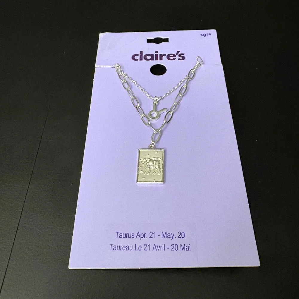 NWT‎ Claires Silver Taurus Zodiac Layered Set of 2 Necklaces April May Gift